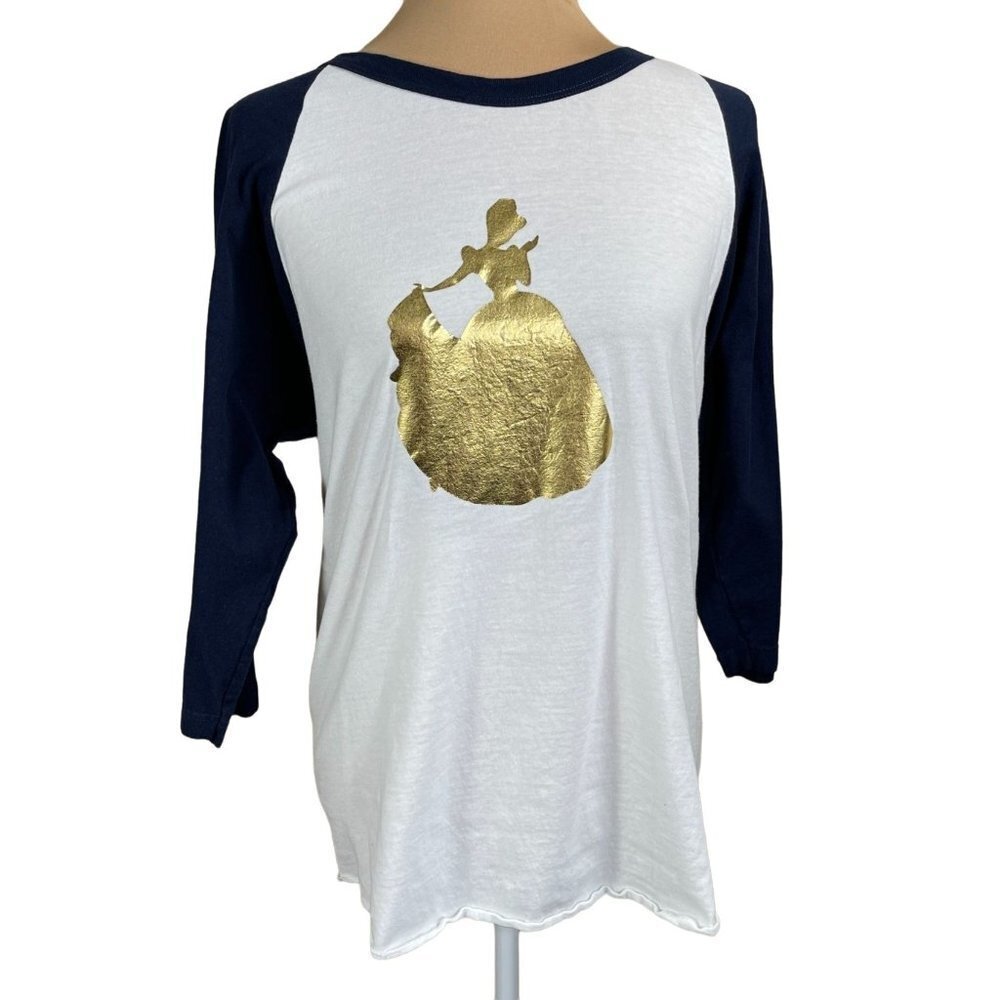 White & Navy Raglan Top with Gold Princess Silhouette
